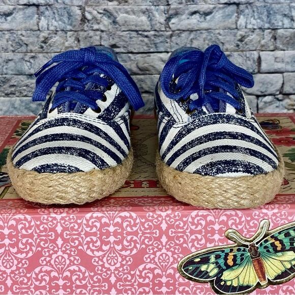 Keds Champion Washed Navy Striped Sneakers Jute Espadrille Style Soles Size 7 - Picture 3 of 9